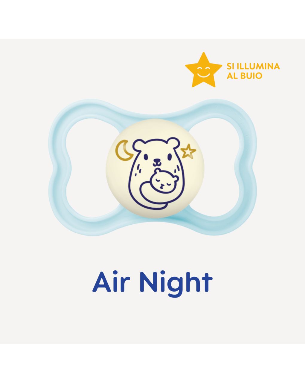 Mam air night succhietto 6-16 mesi (set da 2), ciuccio mam 6-16 mesi che si illumina al buio per pelli sensibili, azzurro/celeste
