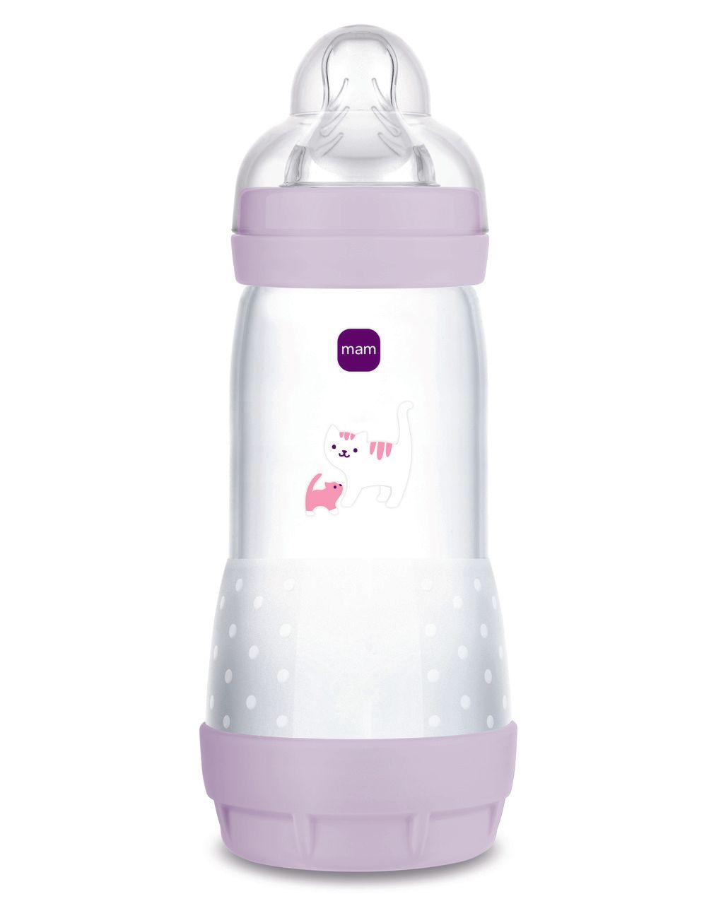 Mam biberon easy start 320 ml, biberon anticolica per allattamento misto, riduce le bolle d'aria e il rischio di coliche, lilla, 4+ mesi