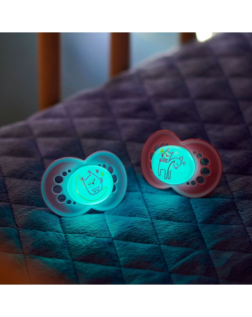 Mam original night succhietto 2-6 mesi (set da 2), ciuccio mam 2-6 mesi che si illumina al buio con tettarella in silicone, azzurro