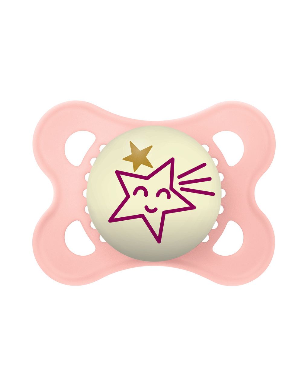 Mam original night succhietto 2-6 mesi (set da 2), ciuccio mam 2-6 mesi che si illumina al buio con tettarella in silicone, rosa/lilla