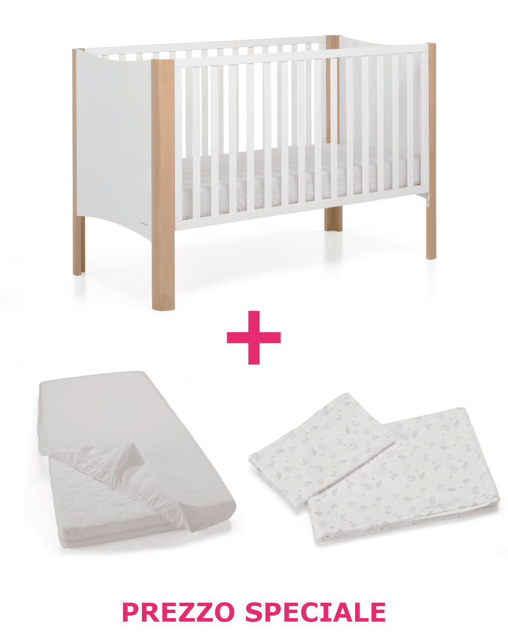 Lettino gioia 70x140 bianco + completo lenzuolo per lettino sopra e sotto a un prezzo speciale - foppapedretti