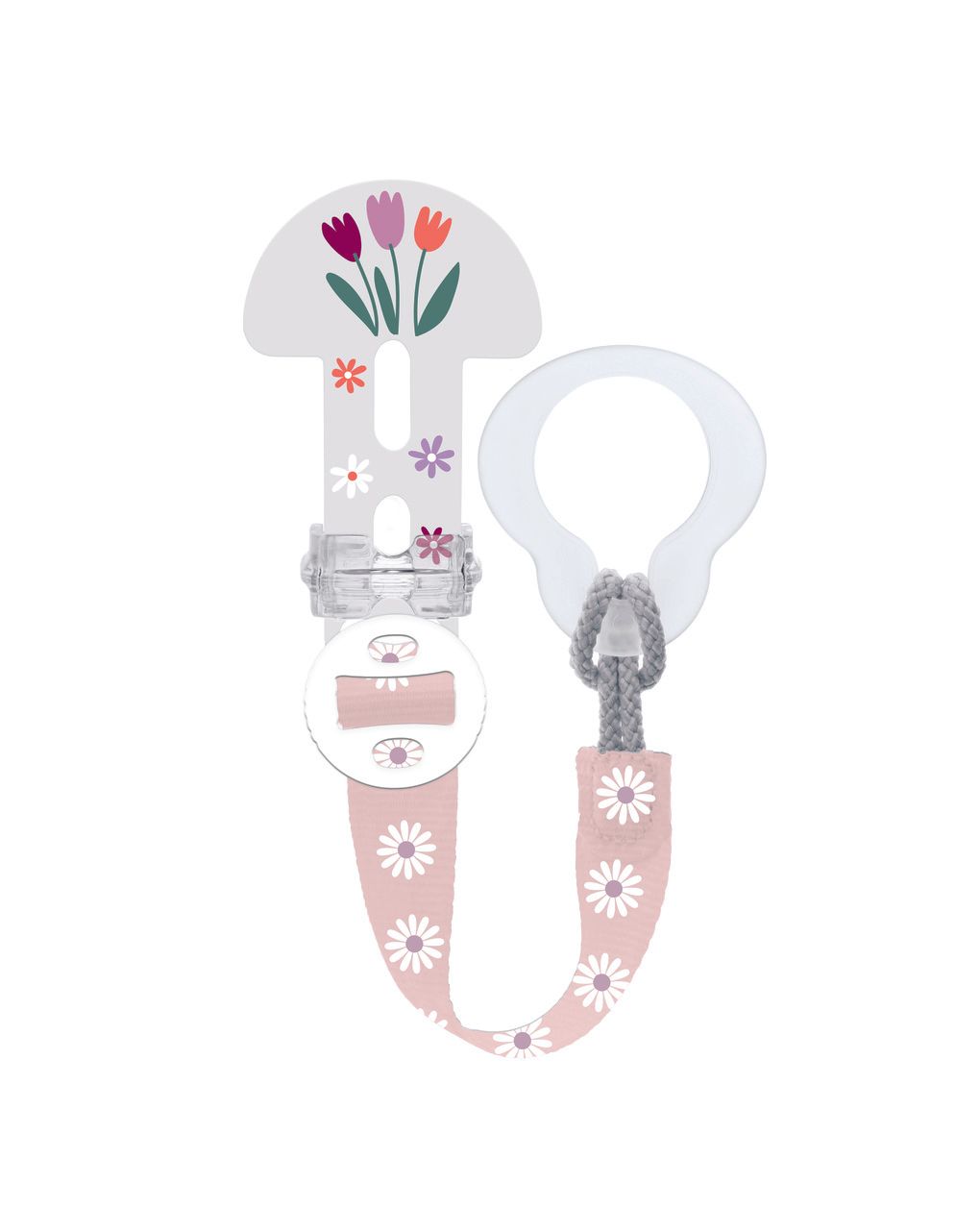 Mam clip it! & cover catenella portaciuccio, catenella ciuccio 0+ mesi regolabile con anello rimovibile e con salvasucchietto, rosa