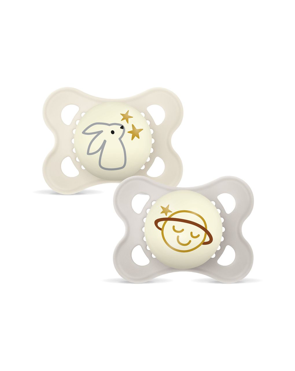 Mam original night succhietto 2-6 mesi (set da 2), ciuccio mam 2-6 mesi che si illumina al buio con tettarella in caucciù, neutro