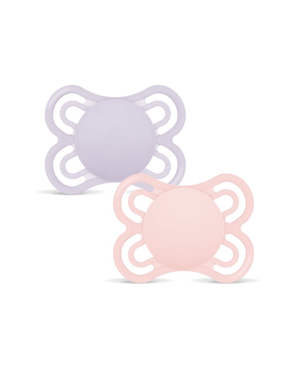 Mam perfect confezione doppia succhietto 2-6 mesi (set da 2), ciuccio mam 2-6 mesi in silicone per un sano sviluppo orale, rosa/lilla