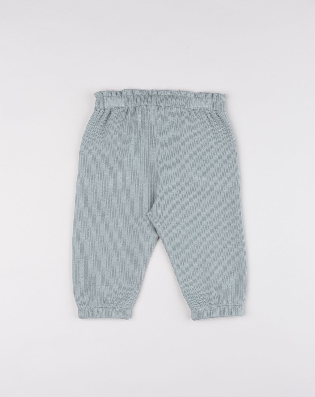 Pantalone neonata in ciniglia verde salvia con volant e fiocco