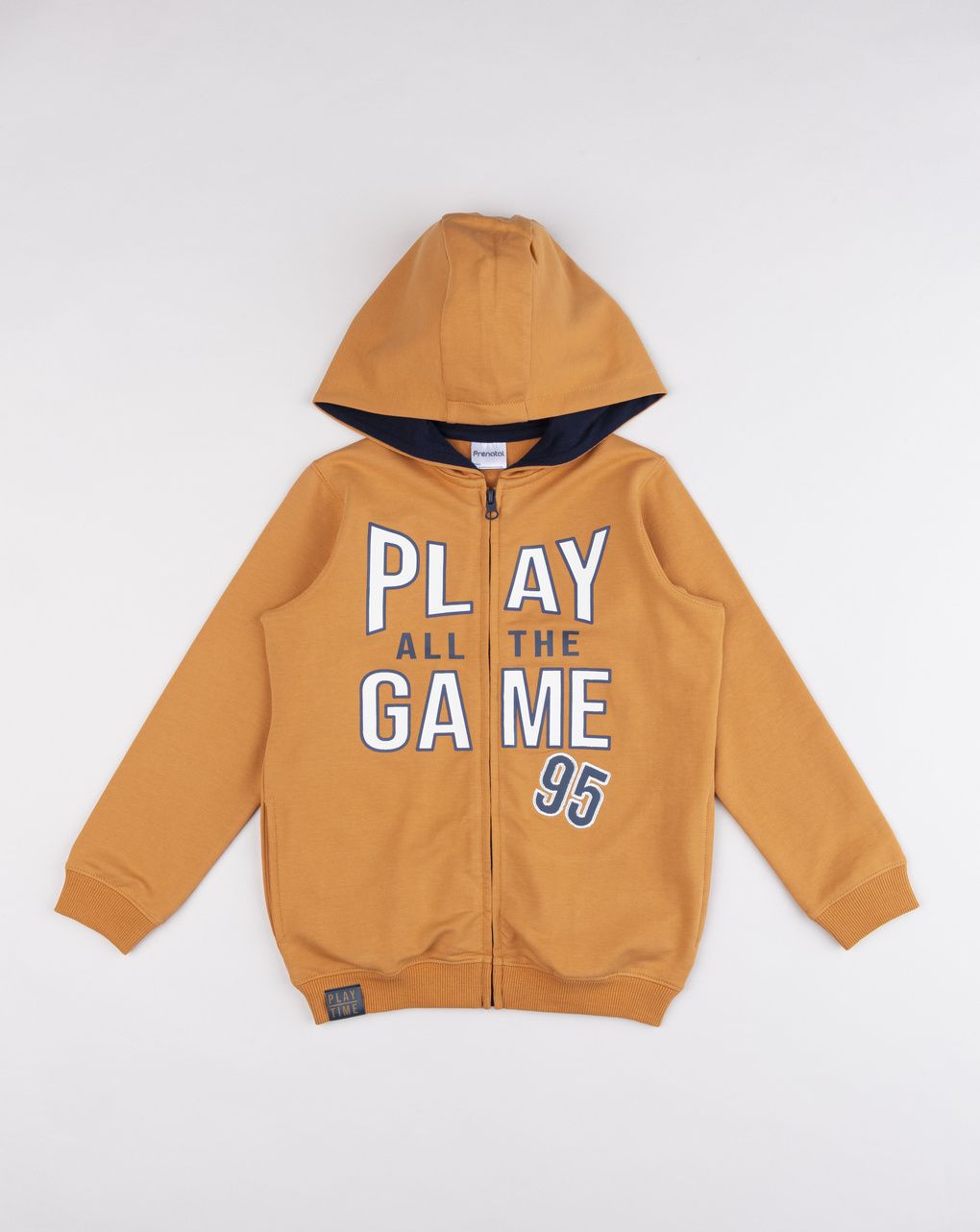 Felpa con cappuccio e zip bambino arancione con stampa