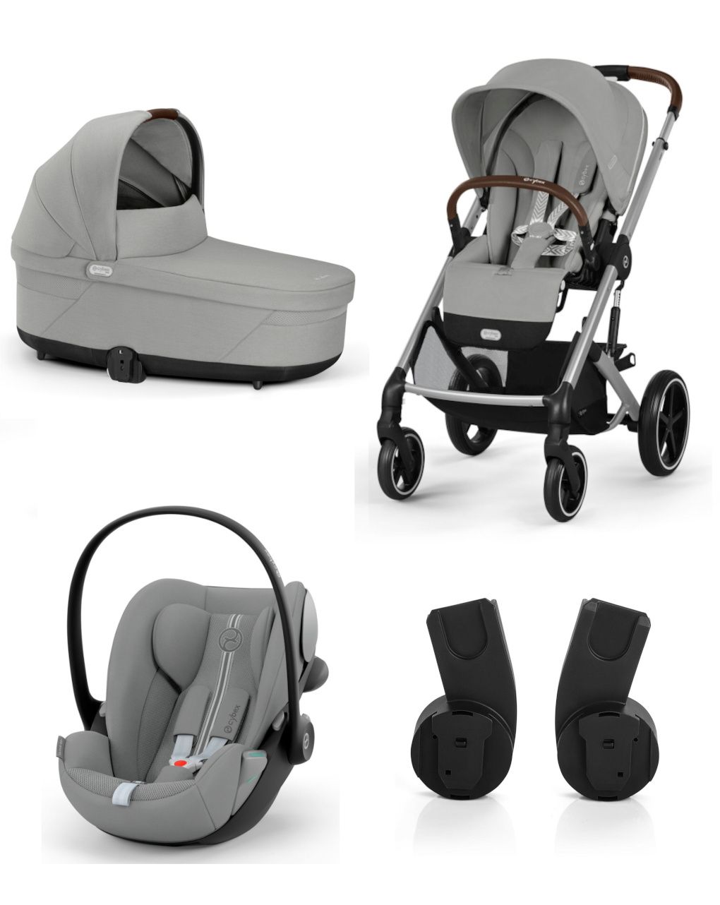 Trio balios s lux slv stone grey con navicella cots e seggiolino cloud g3 plus stone grey + adatt. - cybex