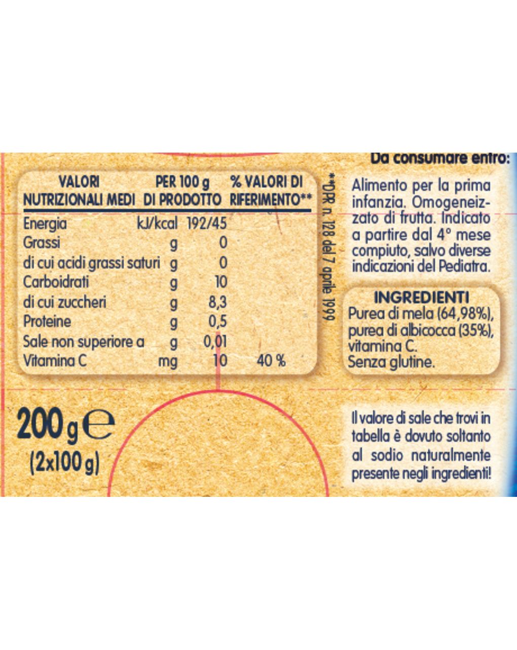 Omogeneizzato di mela albicocca 2x100 gr - mellin