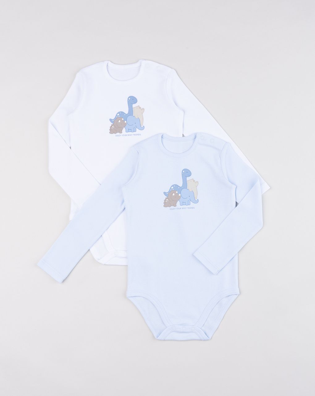 Pack 2 body bimbo maniche lunghe bianco/azzurro dinosauri