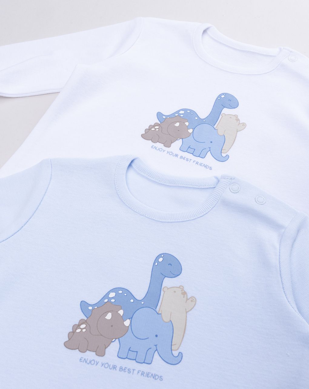 Pack 2 body bimbo maniche lunghe bianco/azzurro dinosauri