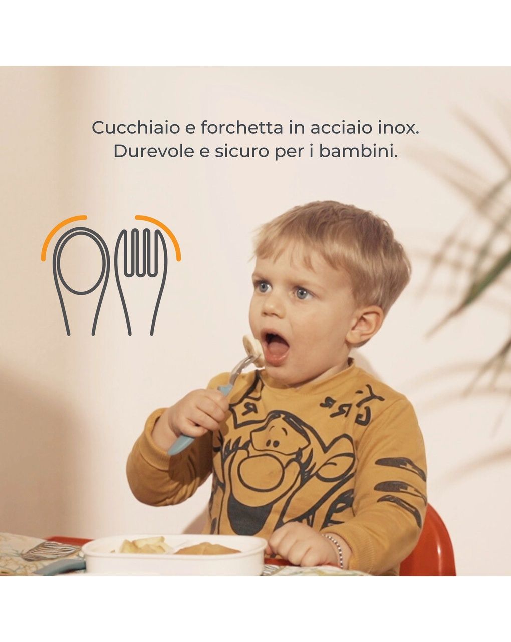 Set posate in acciaio con impugnatura in silicone - 8472 / powder blue - nuvita