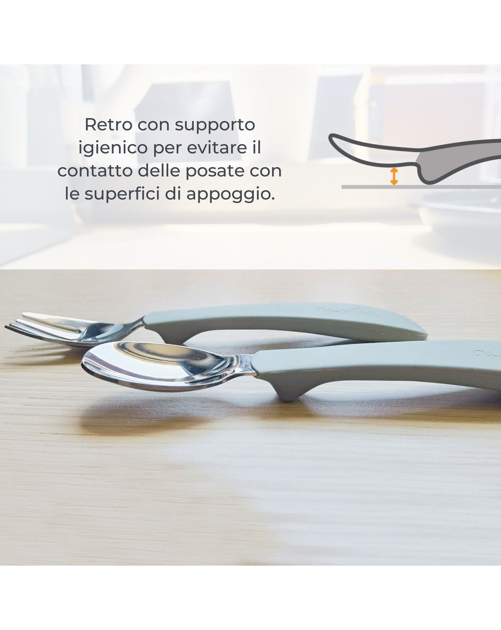 Set posate in acciaio con impugnatura in silicone - 8472 / english rose - nuvita