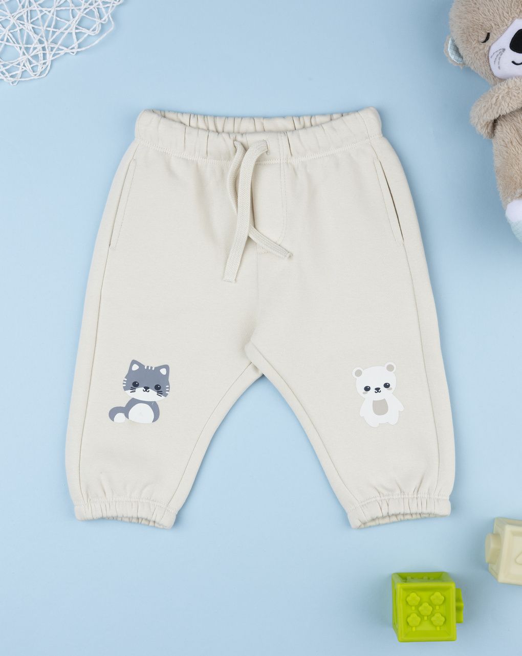 Pantalone felpato bimbo beige stampato