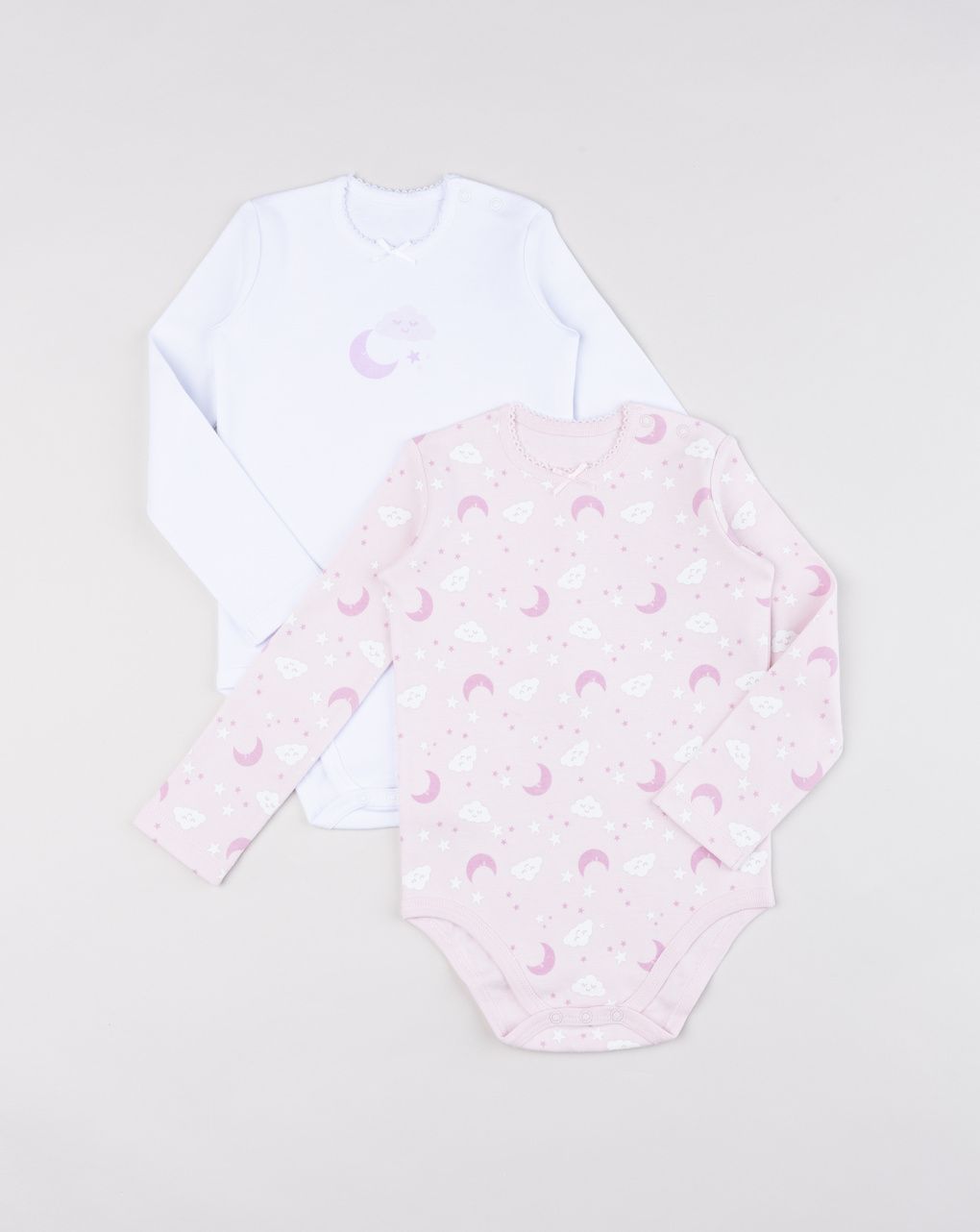 Pack 2 body bimba maniche lunghe bianco/rosa