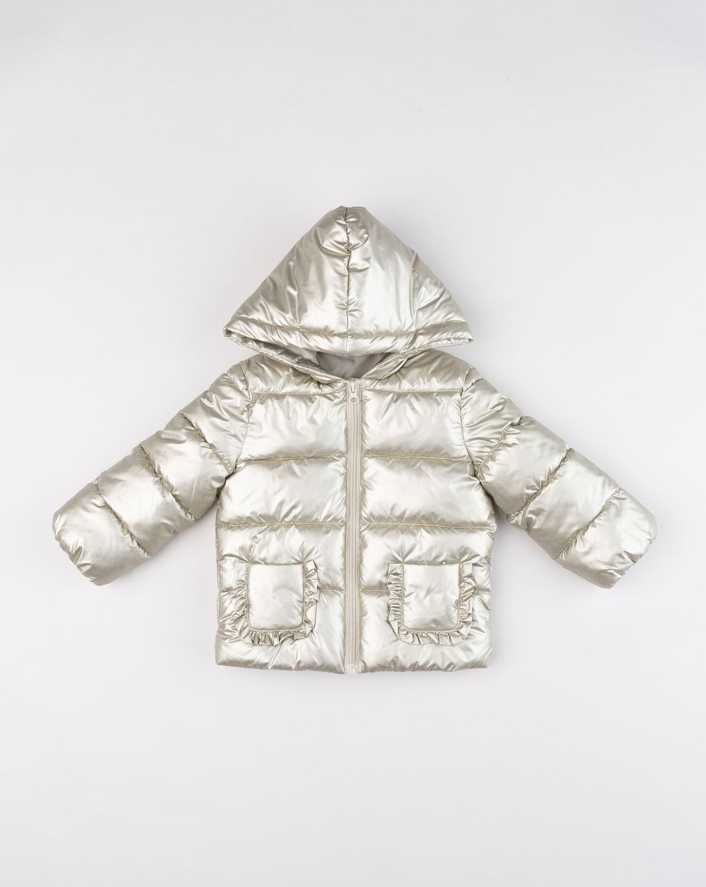 Giubbotto piumino bimba oro con cappuccio e volant