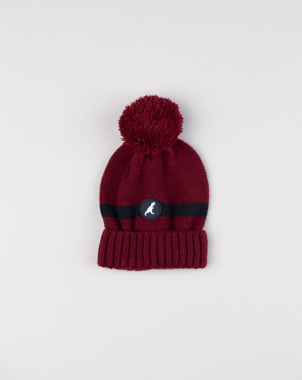 Berretto bambino rosso/blu con pon pon