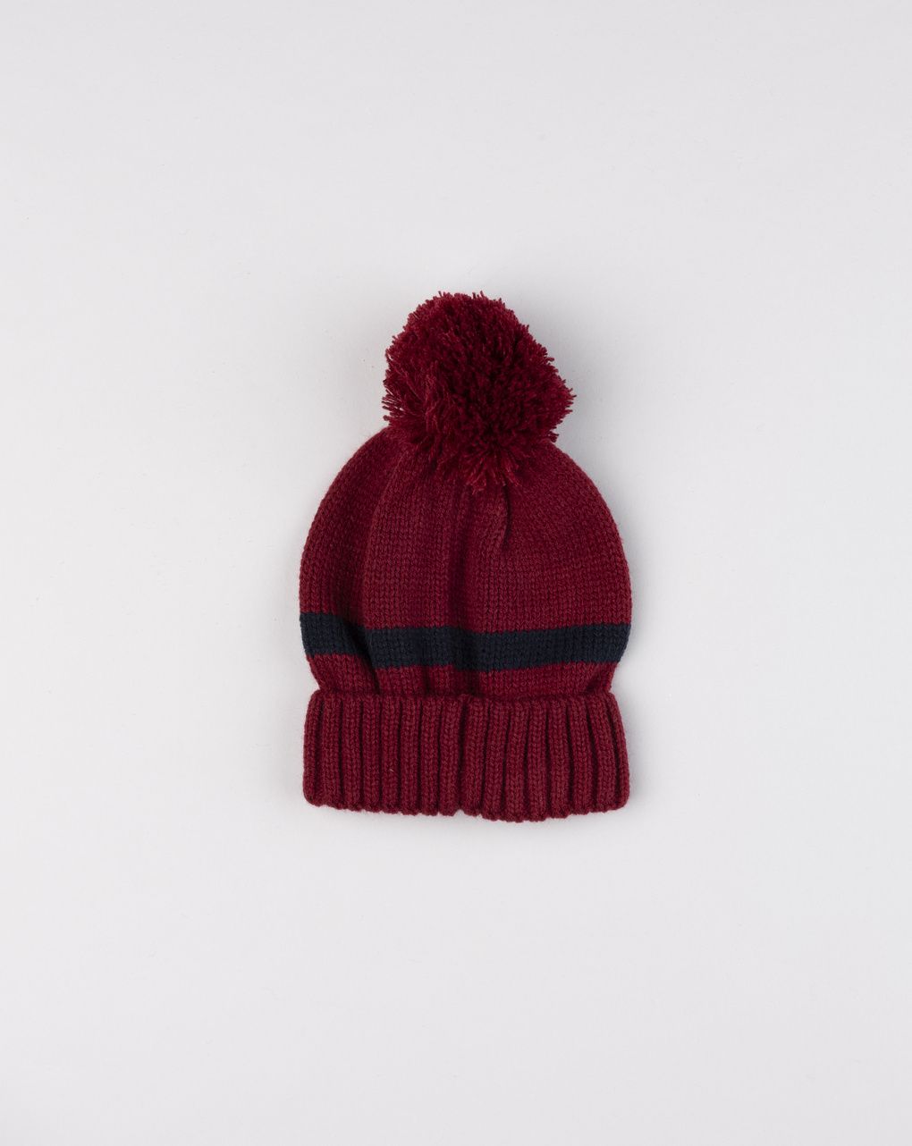 Berretto bambino rosso/blu con pon pon