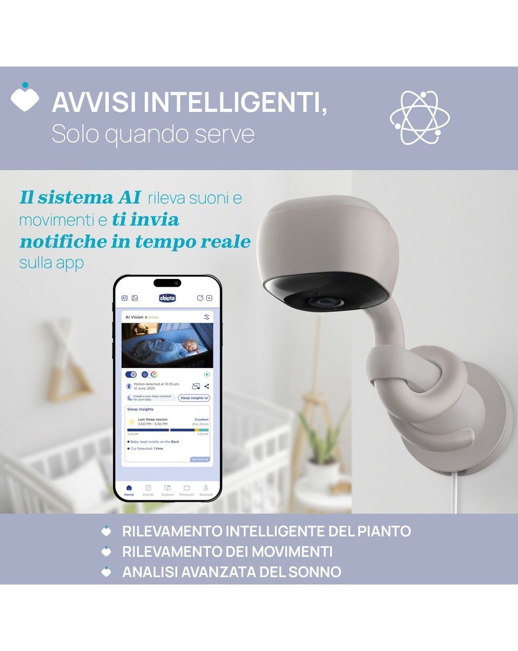 Video baby monitor wi-fi smart ai - chicco