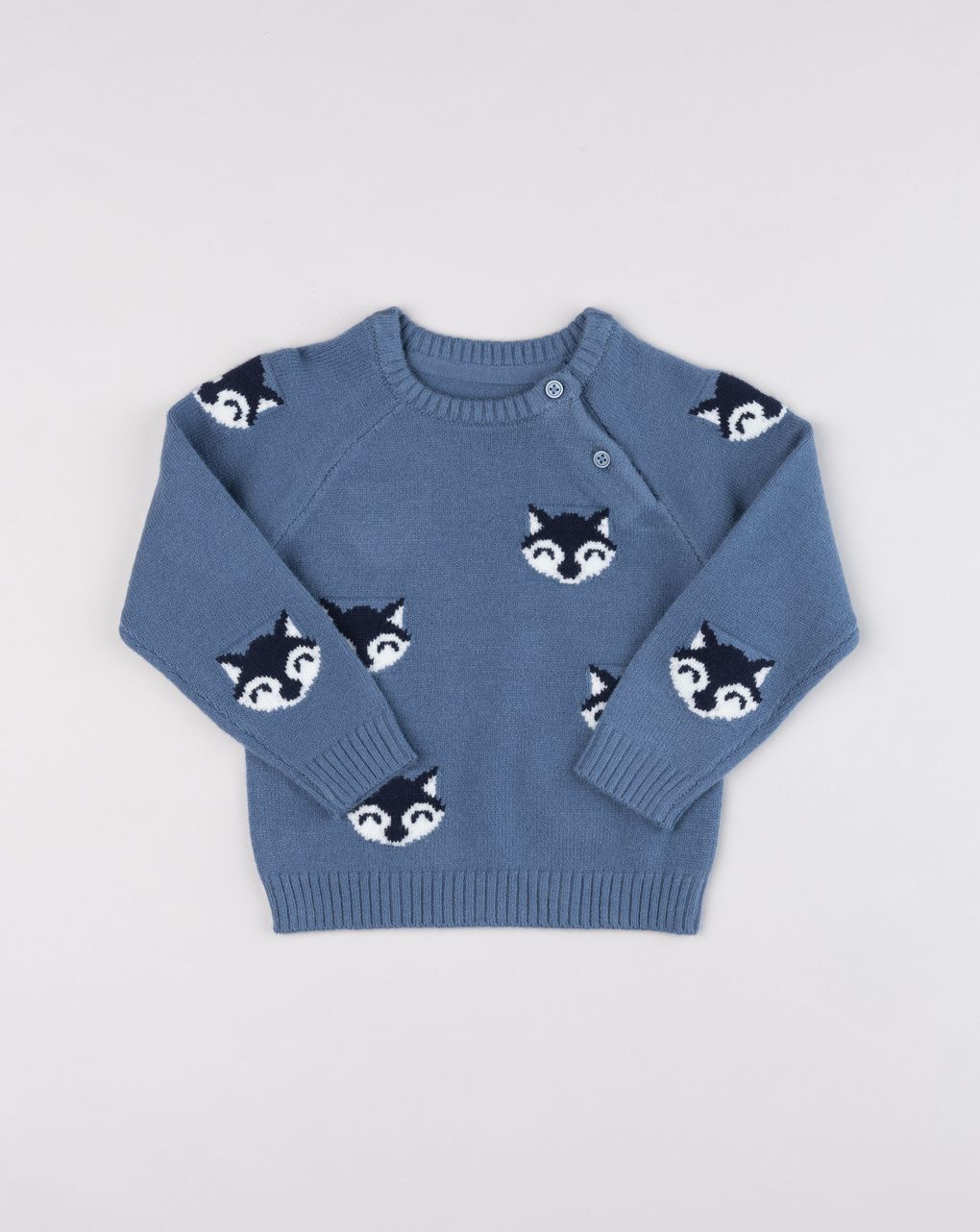 Maglioncino bimbo blu avio con pattern volpi all-over