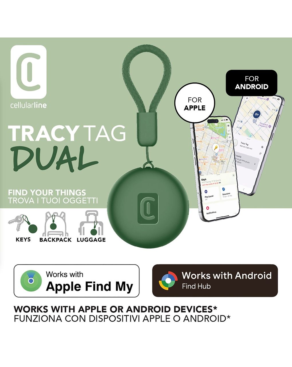 Tracy tag dual per dispositivi ios/android verde - cellularline