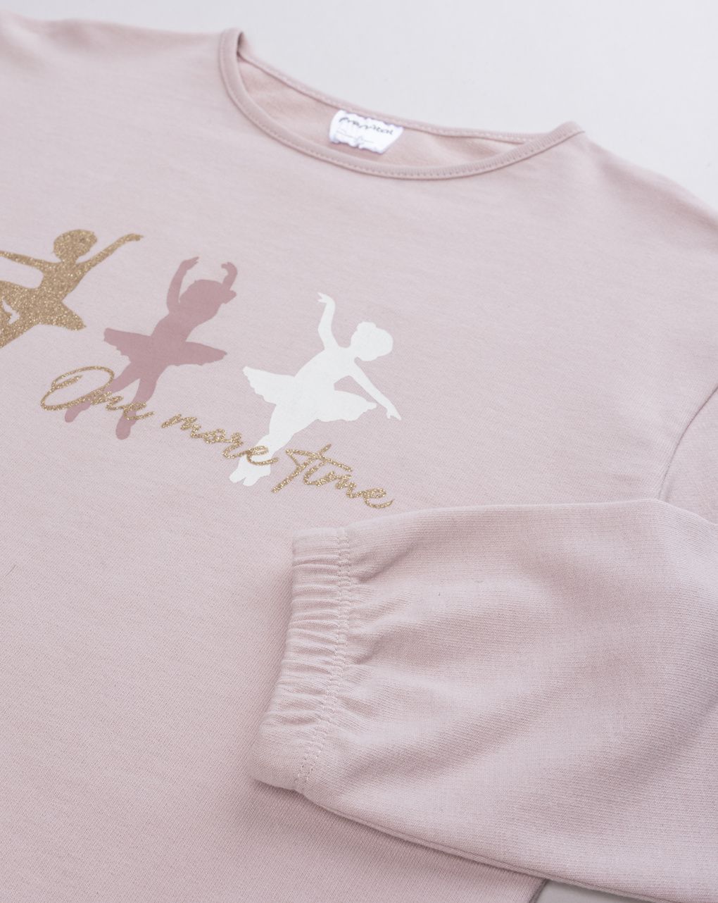 Felpa garzata bambina rosa antico con ballerine "one more time"