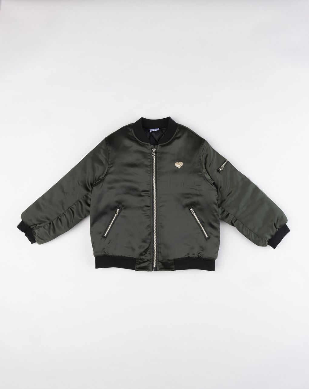 Giacca bomber bimba verde con bordi a contrasto