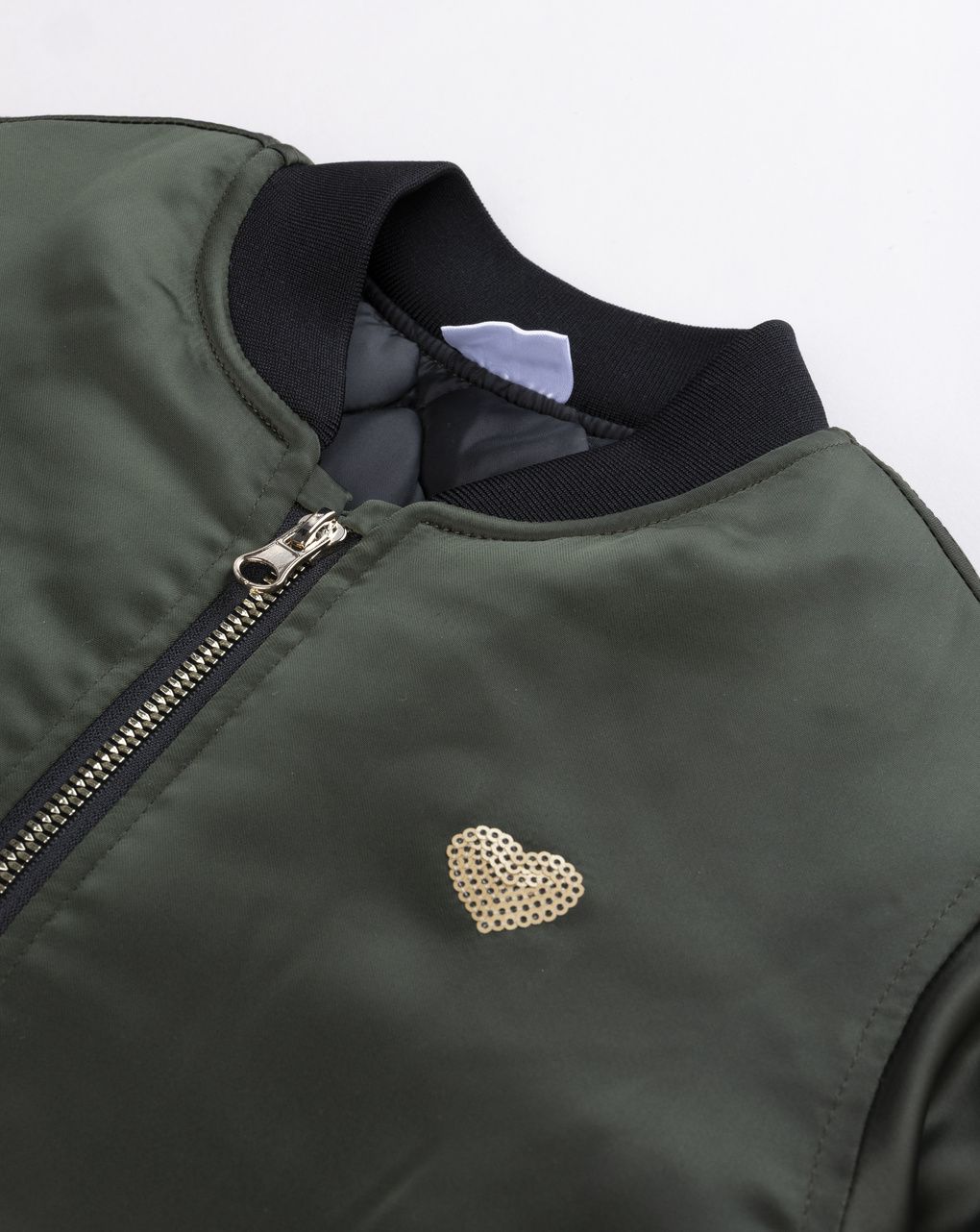 Giacca bomber bimba verde con bordi a contrasto