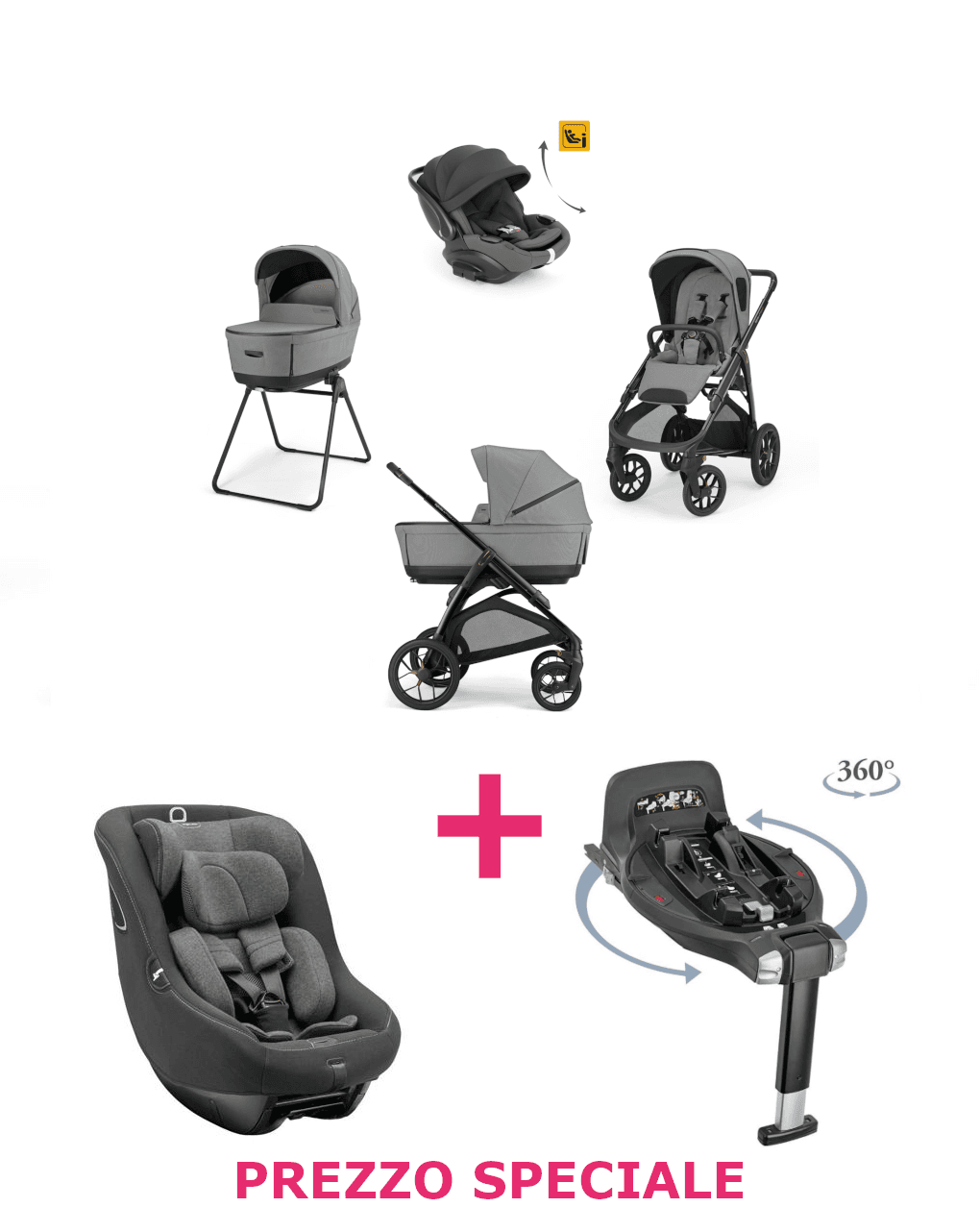 Trio aptica xt darwin recline evo canyon grey telaio black + seggiolino auto darwin vulcan black + base auto darwin 360° i-size a un prezzo speciale