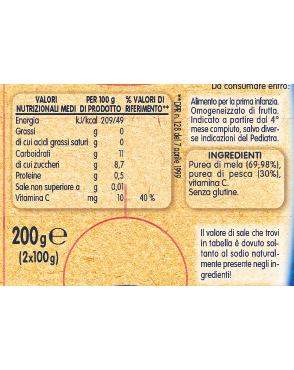 Omogeneizzato di pesca con mela 2x100 gr - mellin
