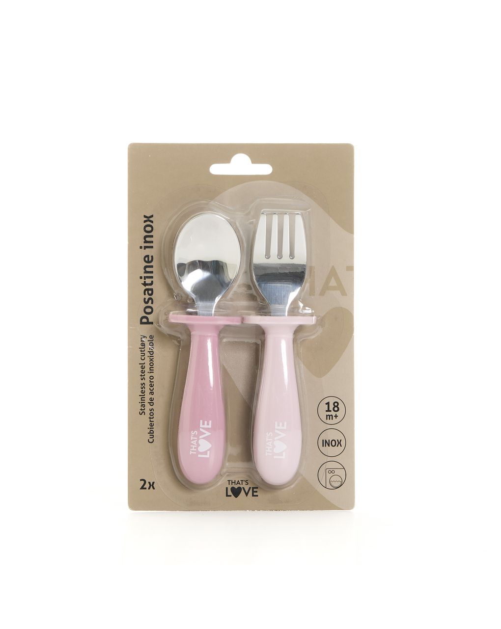 Cucchiaio e forchetta inox 18 m+ pink - that's love