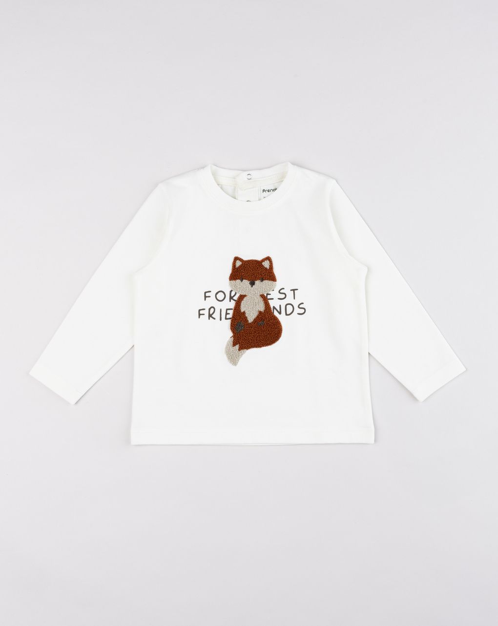 T-shirt panna bimbo con volpe bouclé "forest friends"