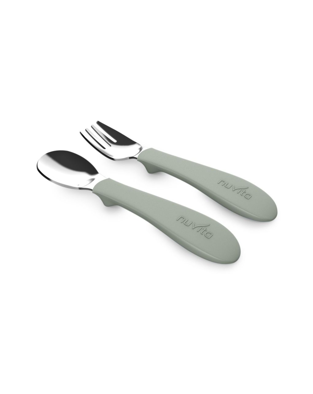 Set posate in acciaio con impugnatura in silicone - 8472 / sage green - nuvita