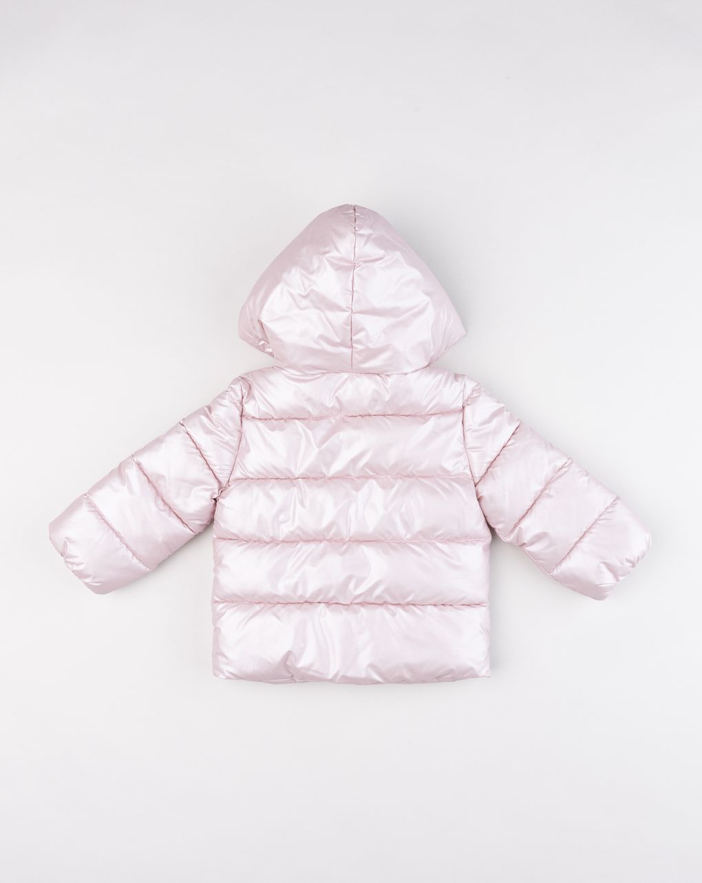 Giubbotto piumino bimba rosa lucido con cappuccio e volant