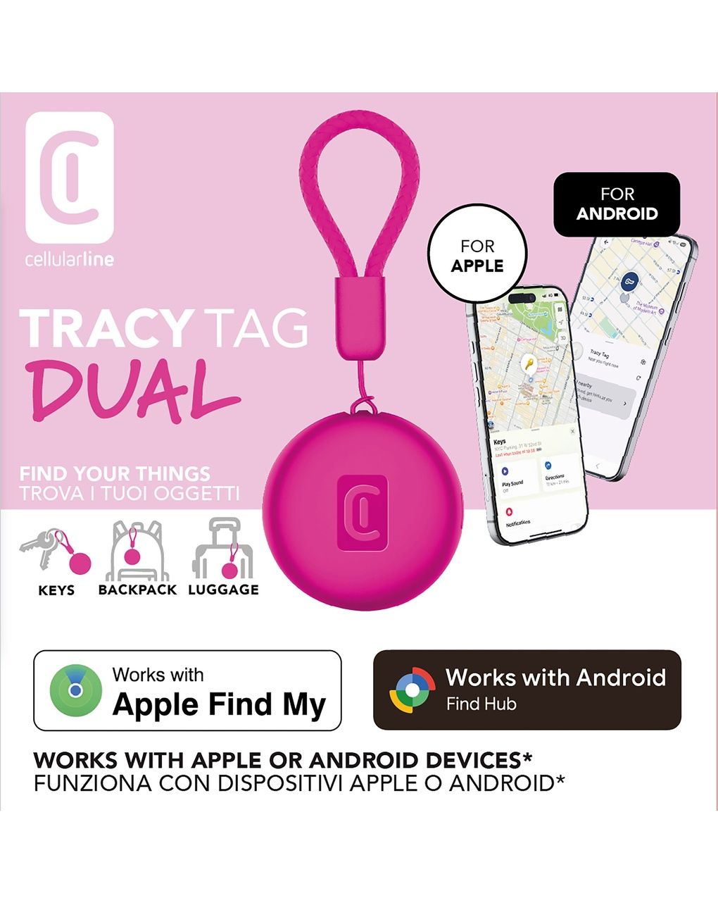 Tracy tag dual per dispositivi ios/android rosa - cellularline