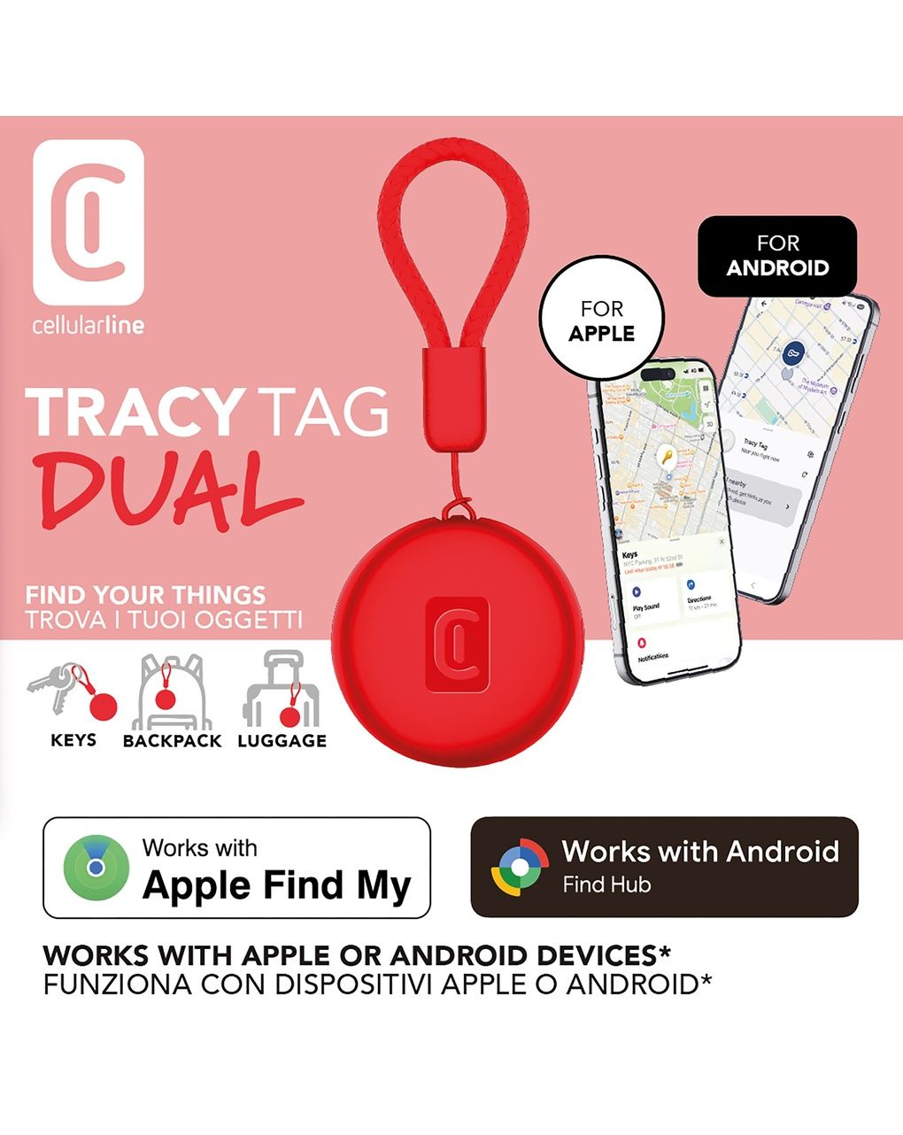Tracy tag dual per dispositivi ios/android rosso - cellularline