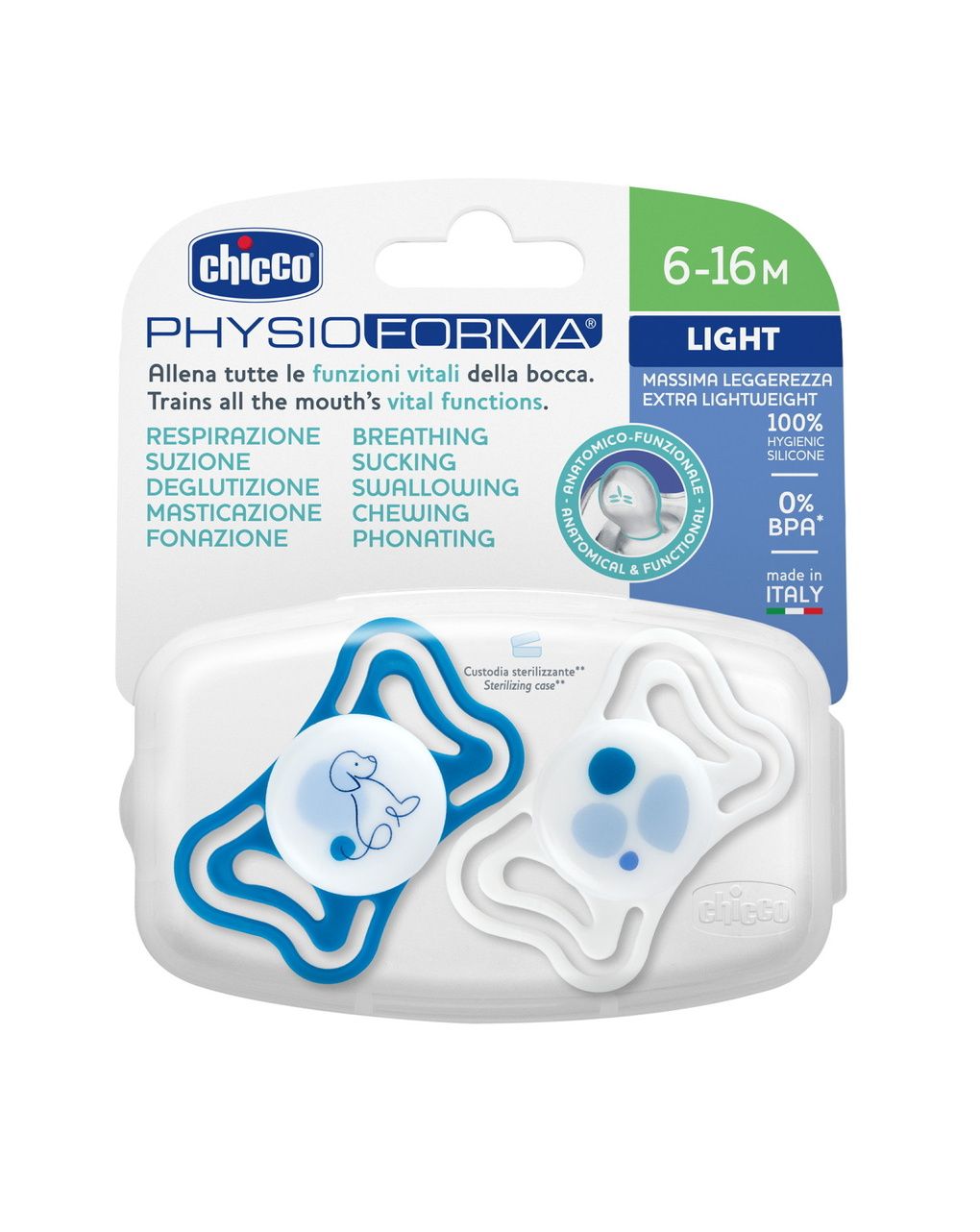 Succhietto physioforma light azzurro 6-16m - chicco