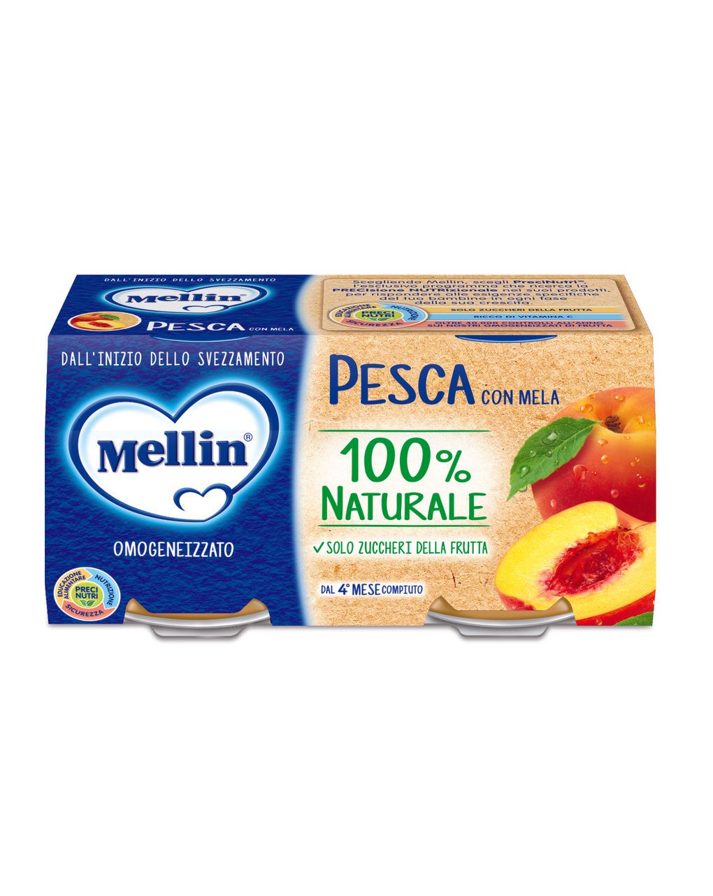Omogeneizzato di pesca con mela 2x100 gr - mellin