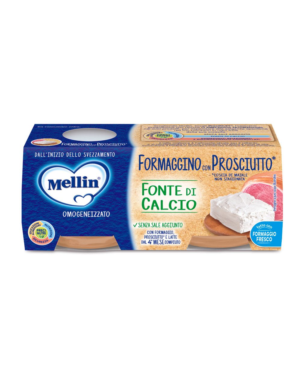 Omogeneizzato formaggino con prosciutto 2x80 gr . - mellin
