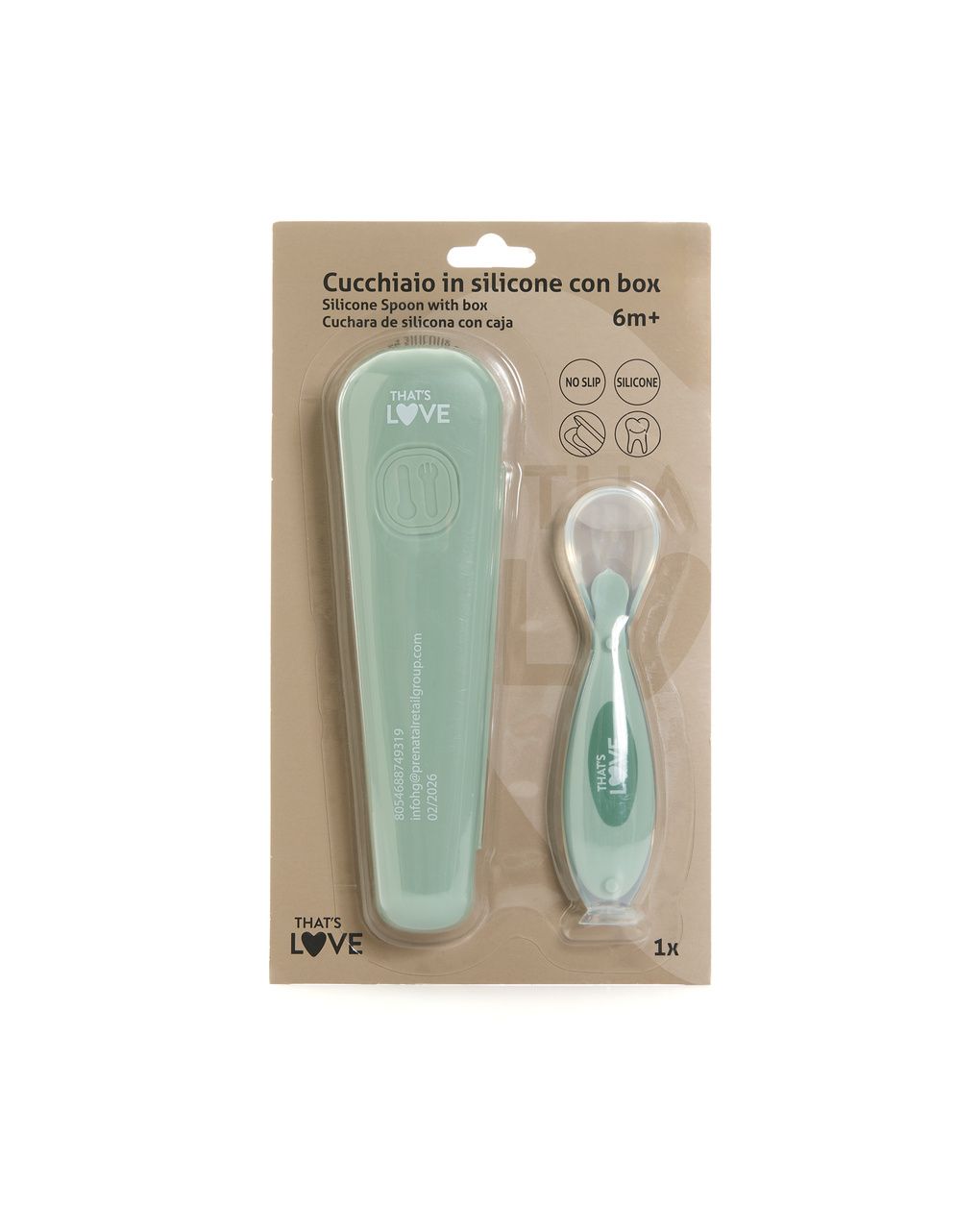 Cucchiaio 6m + silicone green con ventosa e custodia - that's love