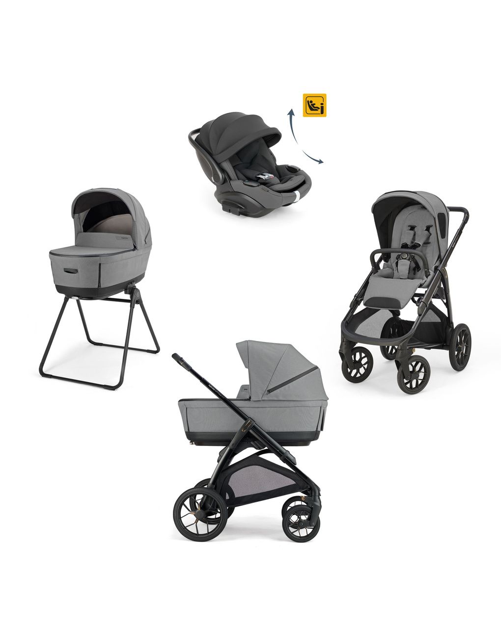 Aptica xt system quattro - canyon grey con telaio black e seggiolino auto darwin infant recline evo - inglesina