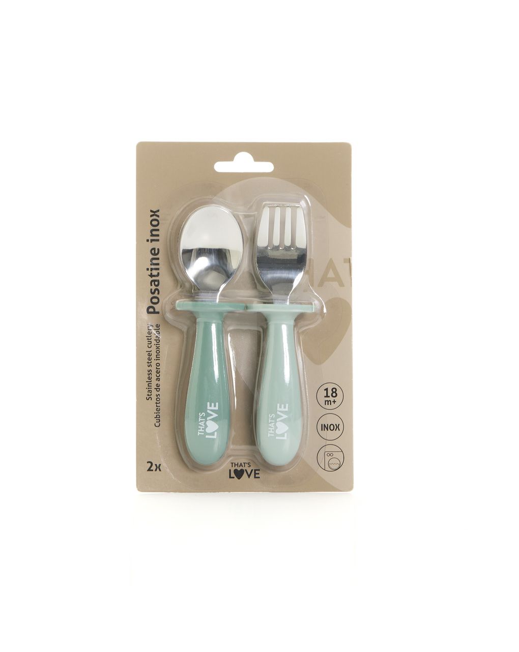 Cucchiaio e forchetta inox 18 m+ green - that's love