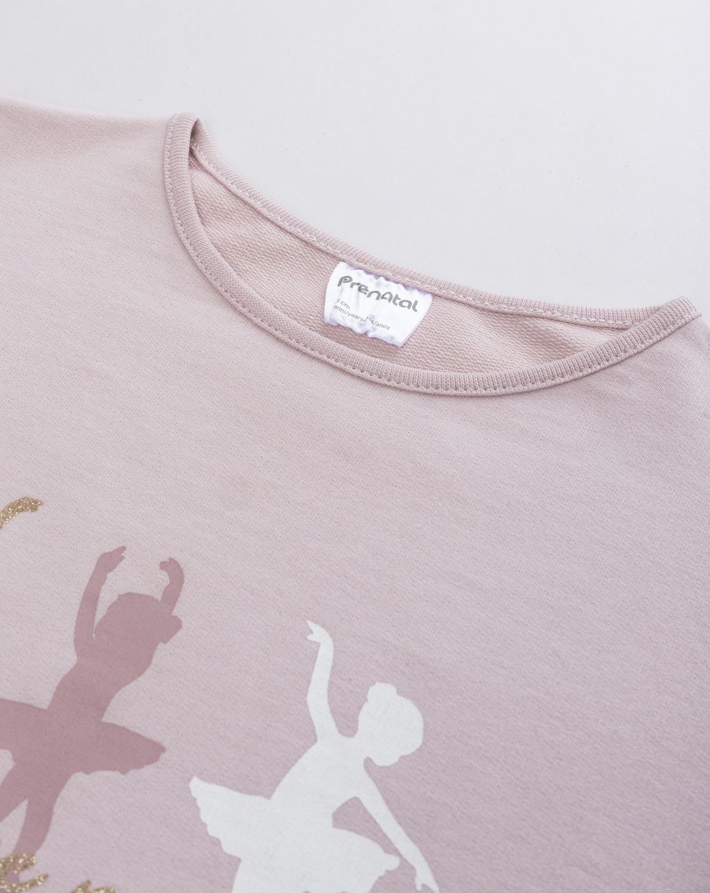 Felpa garzata bambina rosa antico con ballerine "one more time"