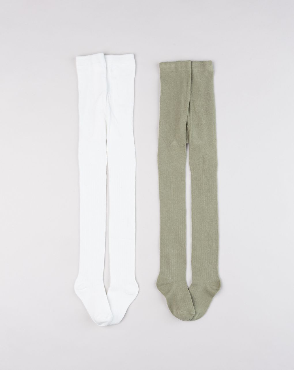 Set 2 paia collant bambina verde salvia e bianco