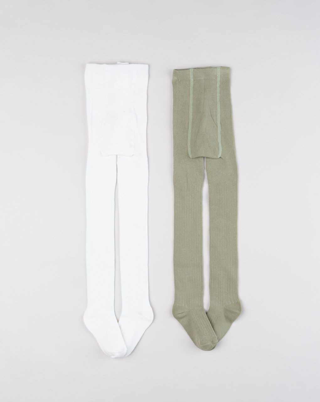 Set 2 paia collant bambina verde salvia e bianco