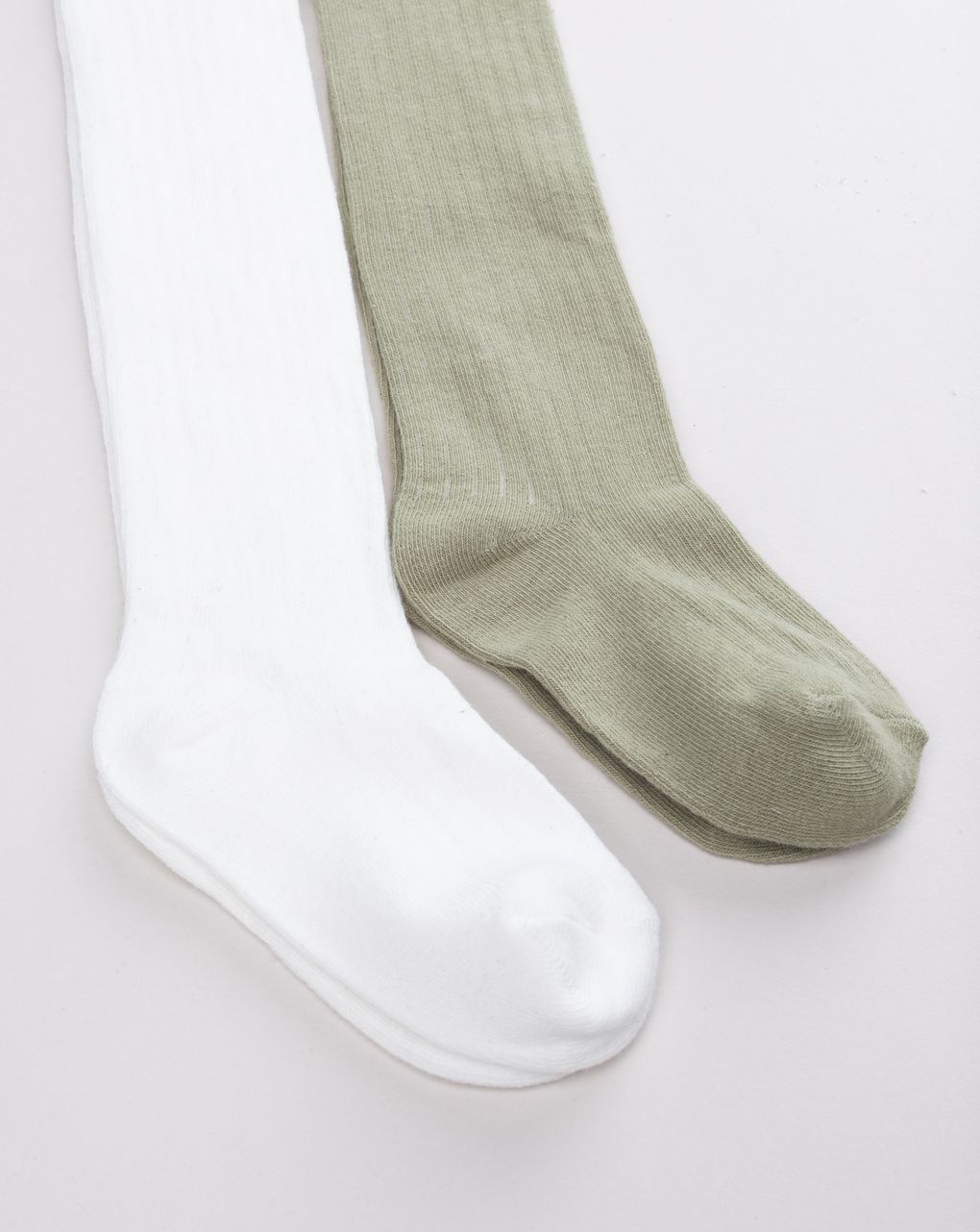 Set 2 paia collant bambina verde salvia e bianco