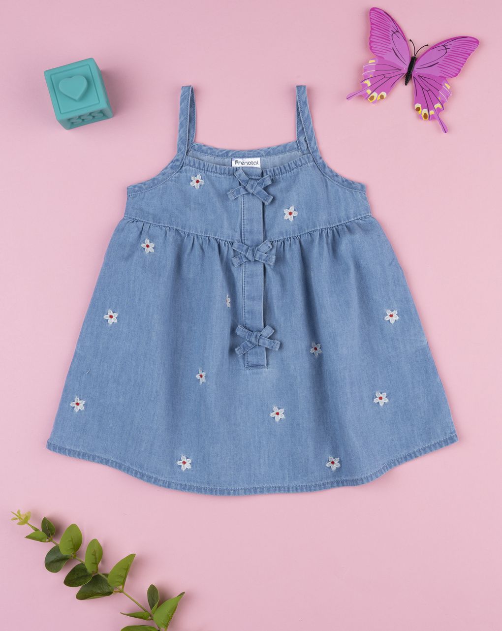 Pinafore denim bimba ricami  allover