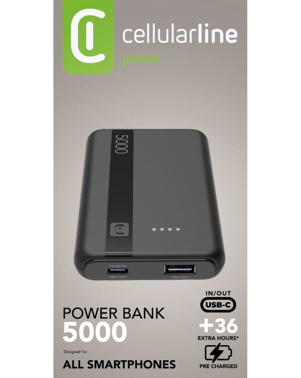 Power bank 5000 mah 12w doppia porta usb a+c nero - cellularline