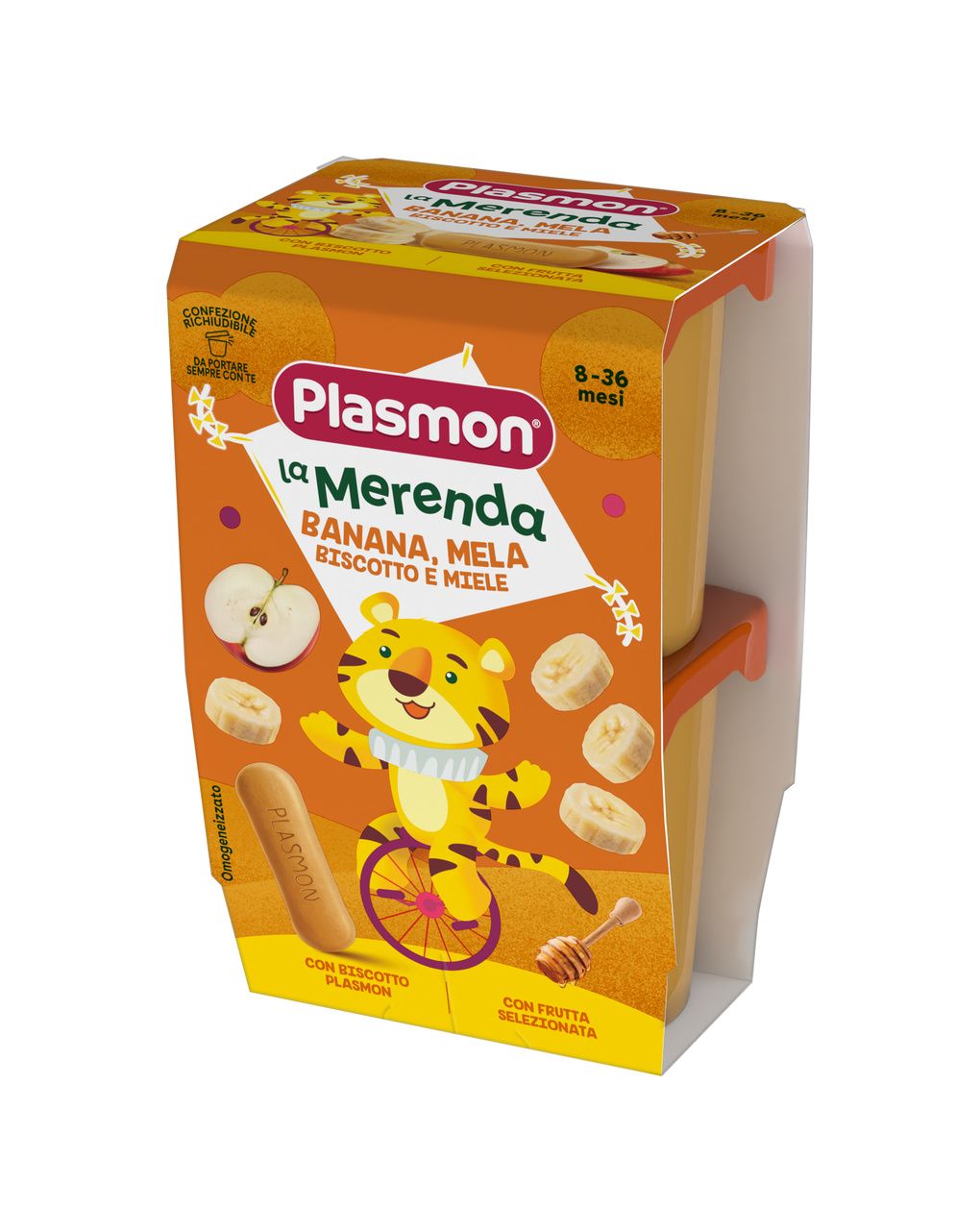 Merenda banana - mela - biscotto - miele - 2x120g  plasmon