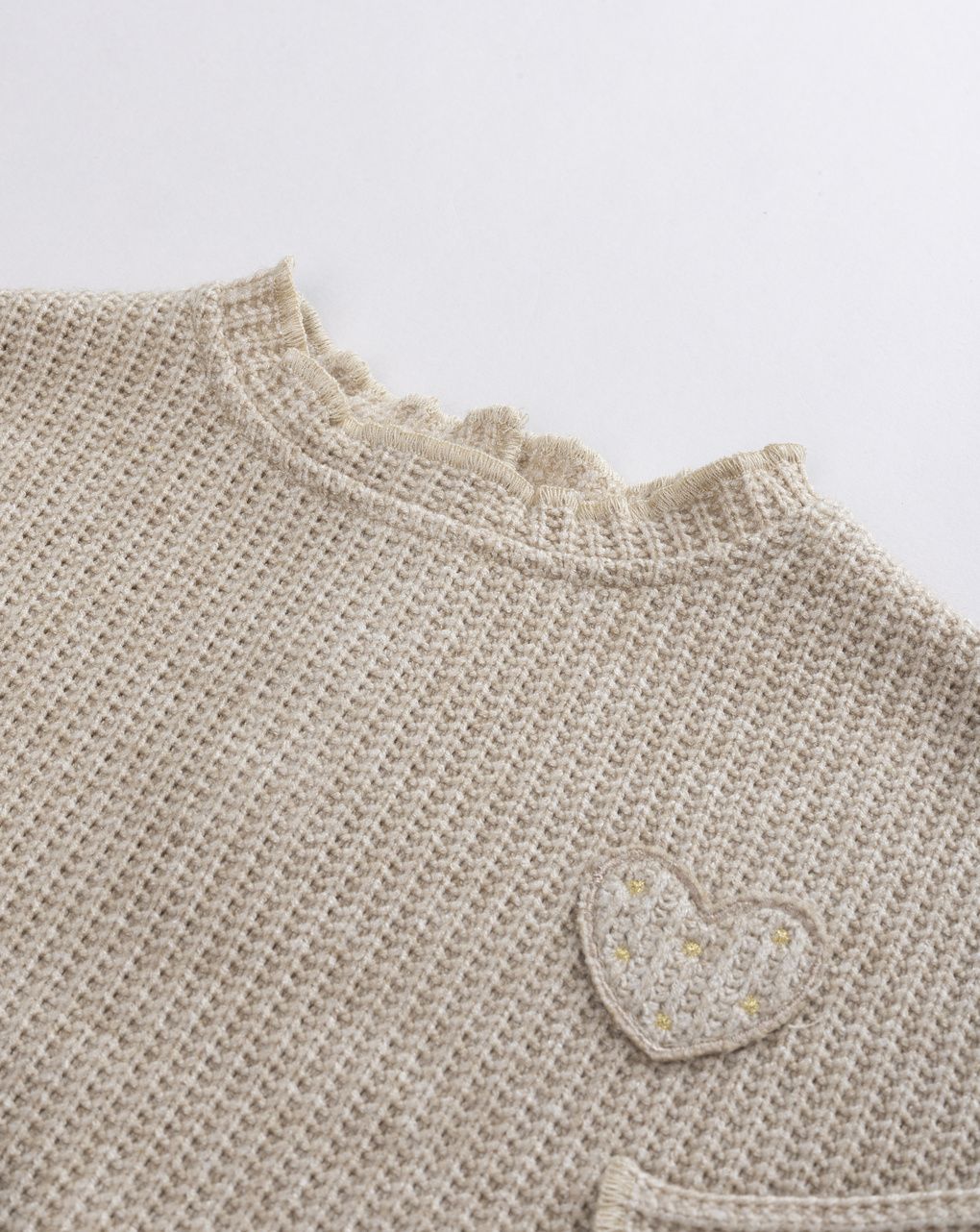 Completo 2 pezzi bimba in maglia tagliata beige