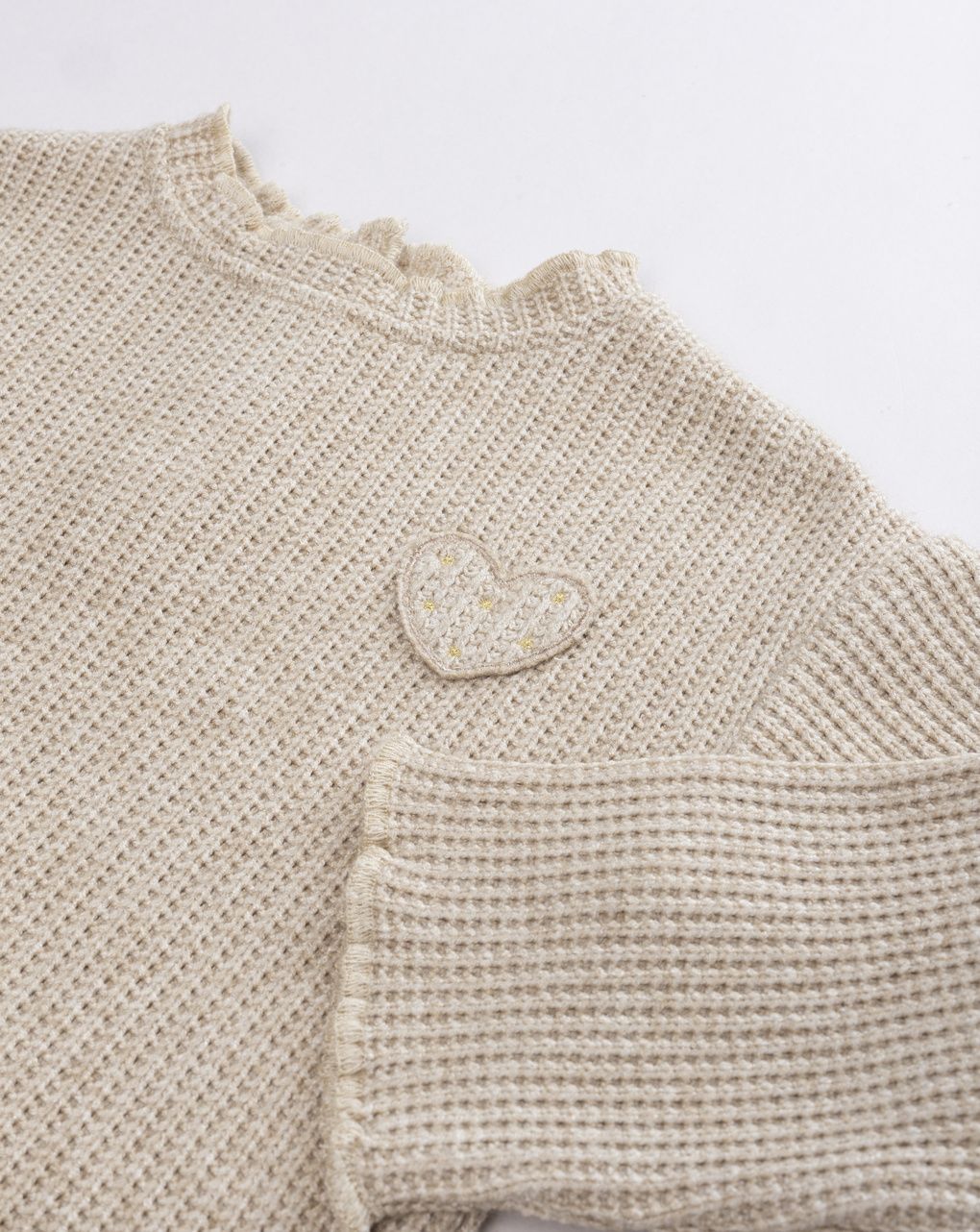 Completo 2 pezzi bimba in maglia tagliata beige